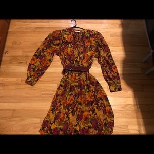 70s Belted vintage floral fall dress size 14